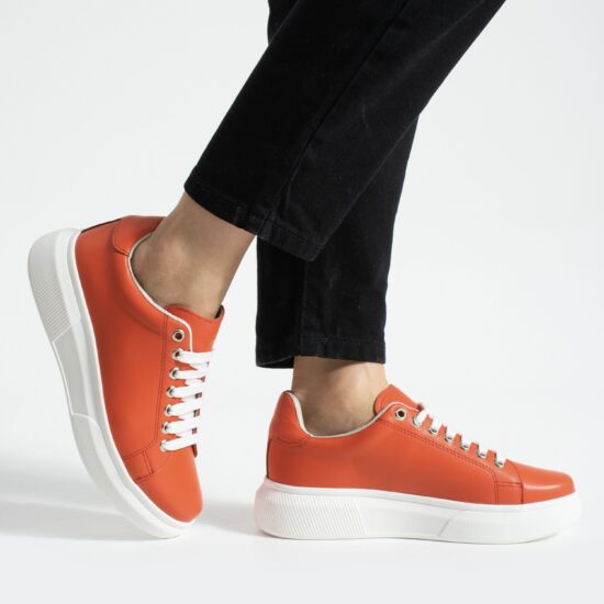 Анатомични оранжеви дамски кецове от естествена кожа - Оранжев