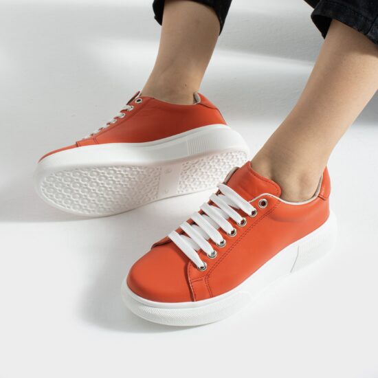 Анатомични оранжеви дамски кецове от естествена кожа - Естествена кожа