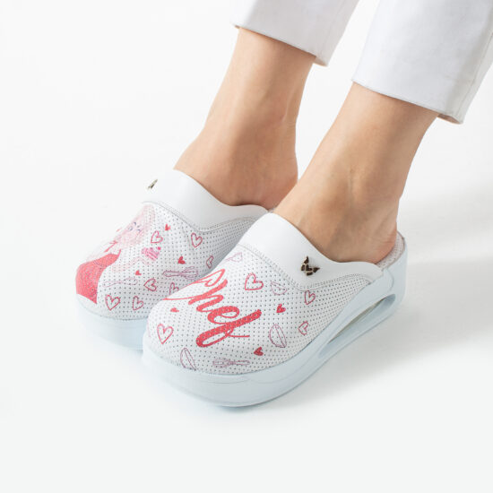 Анатомични работни чехли на платформа от естествена кожа - Chef