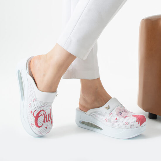 Анатомични работни чехли на платформа от естествена кожа - Chef — 3