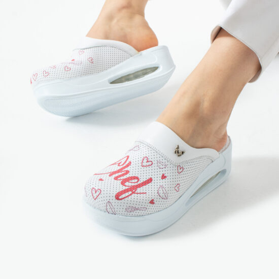 Анатомични работни чехли на платформа от естествена кожа - Chef — 4