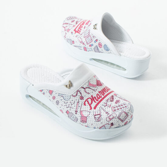 Анатомични медицински чехли на платформа от естествена кожа с принт Pharmacy — 5