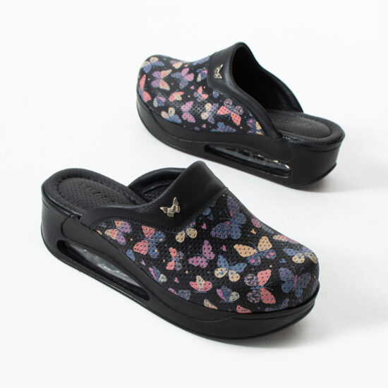 Анатомични работни чехли на платформа от естествена кожа – принт Wings Black — 5