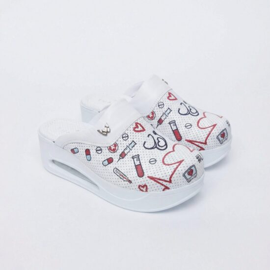 Анатомични медицински чехли на платформа от естествена кожа с принт Pulse — 6