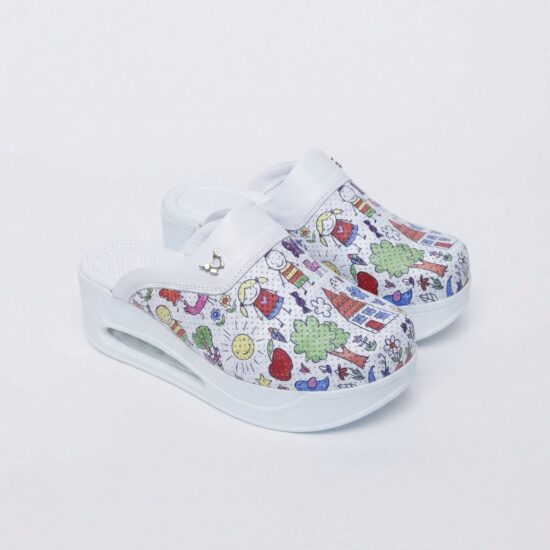 Анатомични работни чехли на платформа от естествена кожа – принт Bambas — 6