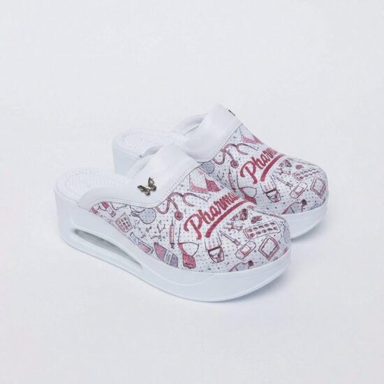 Анатомични медицински чехли на платформа от естествена кожа с принт Pharmacy — 6