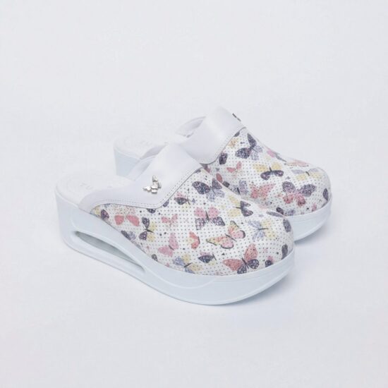 Анатомични работни чехли на платформа от естествена кожа – принт Wings White — 6