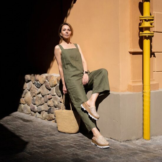 Бежово дамско сабо от естествена кожа на платформа - Бежов