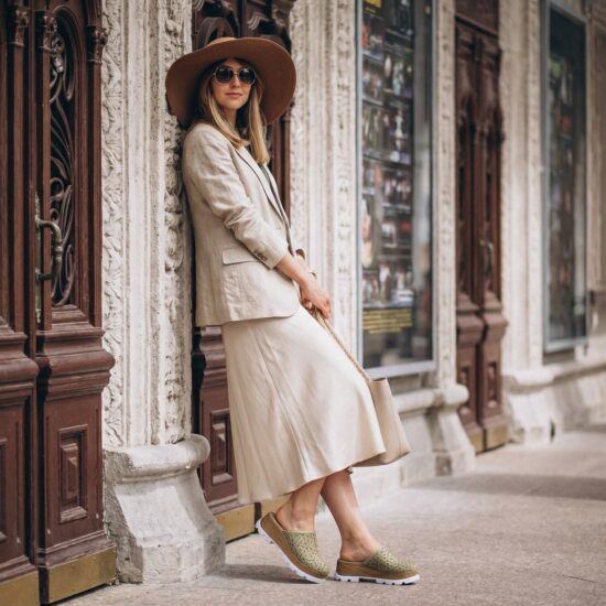 Зелено дамско сабо от естествена кожа на платформа