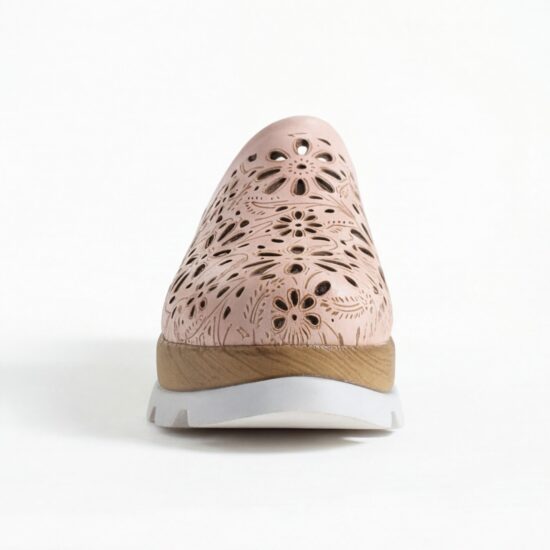 Розово дамско сабо от естествена кожа на платформа - поглед отгоре