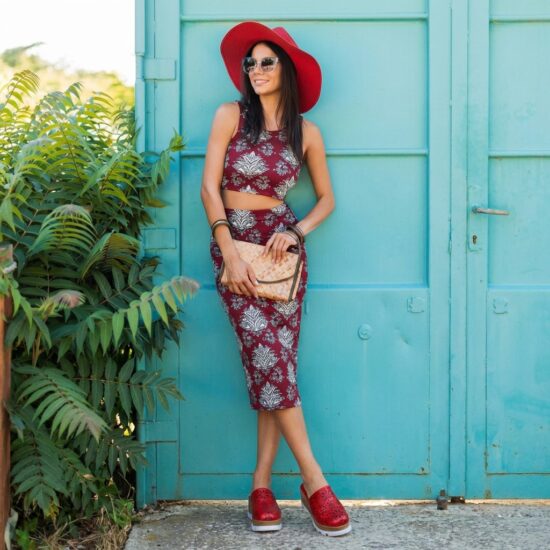 Червено дамско сабо от естествена кожа на платформа - Червен