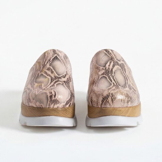 Розово-златисто дамско сабо от естествена кожа на платформа - поглед отгоре